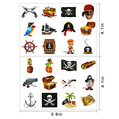 Konsait Pirata Tatuaje para niños, 96 Piezas Falso Tatuajes temporales Pegatinas para niños Chicos Niñas Pirata Infantiles Fiesta de cumpleaños Regalo piñata