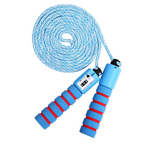 KONVINIT Cuerda para Saltar para niños Skipping Rope Ajustable ，Saltar la Cuerda Mango de Espuma para el Juego Escolar o Actividad al Aire Libre,Azul