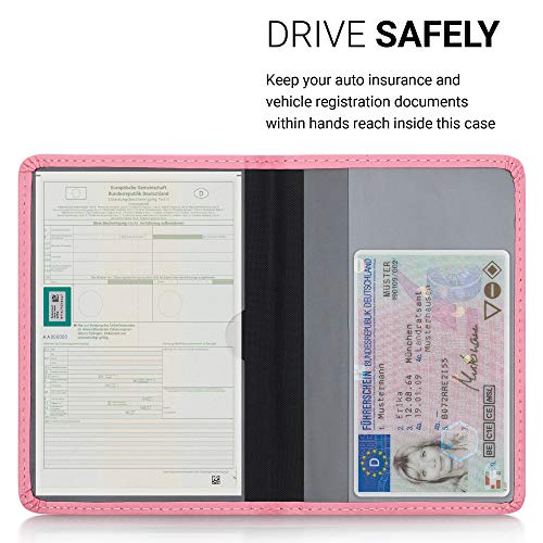 kwmobile Funda para permiso de circulación coche de cuero sintético - Con espacio para tarjetas 9.2 x 13 CM doblado - rosa palo