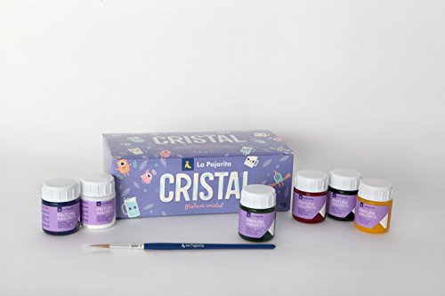 La Pajarita 999994C, Kit Pintura Cristal al Agua + Pincel, 6 Colores Brillantes y Transparentes