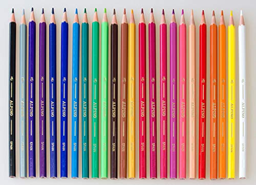 Lapices de Colores Alpino - Estuche de lápices de madera 24 unidades - Lapices para Niños y Adultos - Forma Hexagonal, Bandeja Extraible, Mina Resistente 3mm