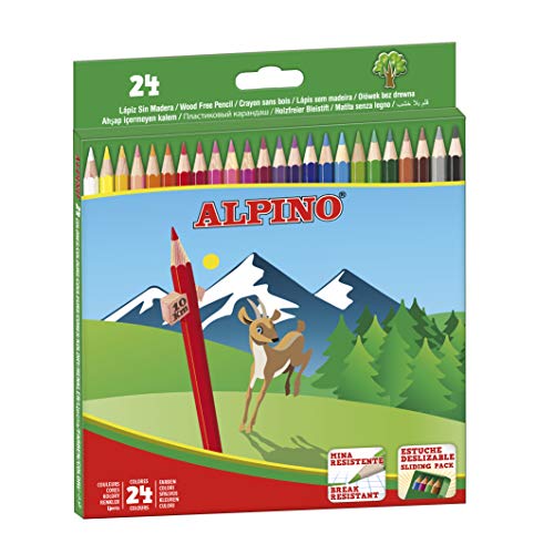 Lapices de Colores Alpino - Estuche de lápices de madera 24 unidades - Lapices para Niños y Adultos - Forma Hexagonal, Bandeja Extraible, Mina Resistente 3mm