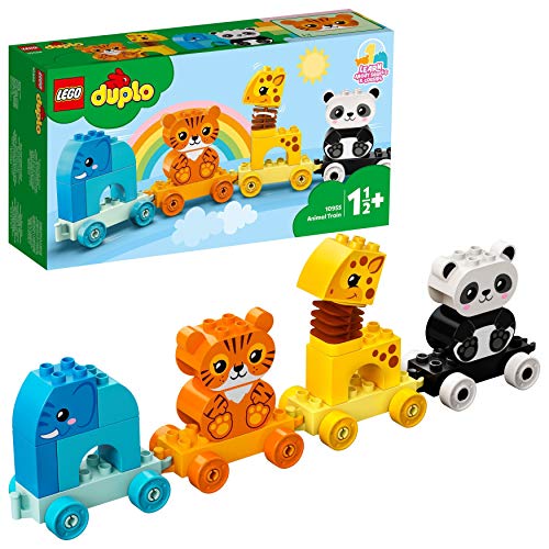 LEGO 10955 DUPLO Tren de los Animales, Juguete de Construcción con Elefante, Tigre, Panda y Jirafa para Niños de +1.5 años