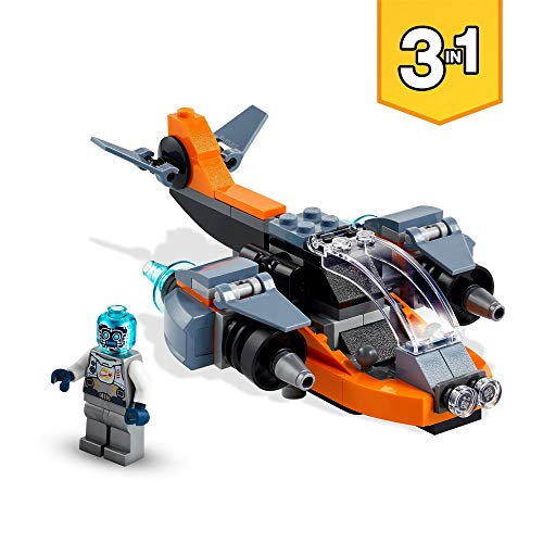 LEGO 31111 Creator 3en1 Ciberdrón Set de Construcción con Cibermeca y Cibermoto, Juguetes Espaciales para Niños a Partir de 6 Años