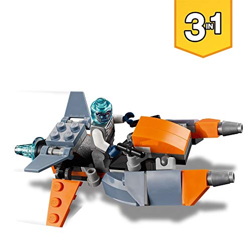 LEGO 31111 Creator 3en1 Ciberdrón Set de Construcción con Cibermeca y Cibermoto, Juguetes Espaciales para Niños a Partir de 6 Años