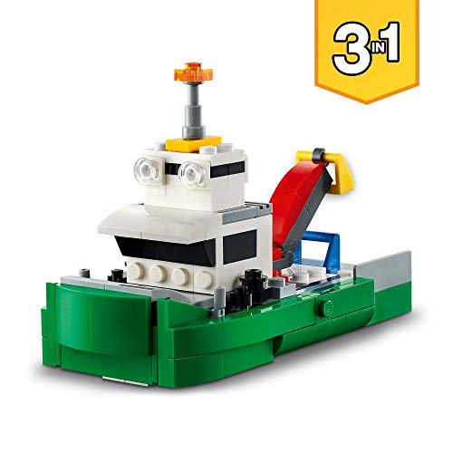 LEGO 31113 Creator 3en1 Transporte de Coches de Carreras Set de Construcción con Camión de Juguete con Remolque, Grúa y Remolcador