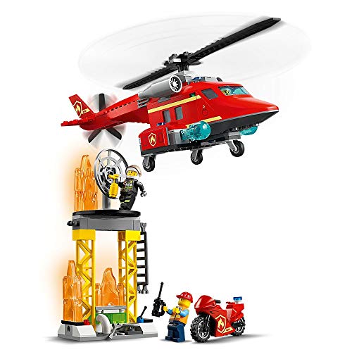 LEGO 60281 City Helicóptero de Rescate de Bomberos Juguete de Construcción con Moto y Figuras de Bombero y Piloto