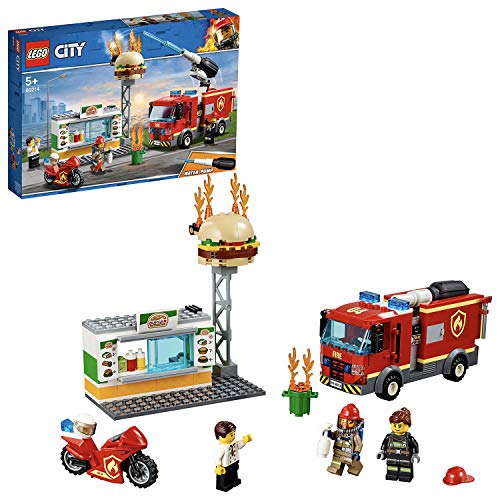LEGO City Fire - Rescate del Incendio en la Hamburguesería, Set de Construcción de Aventuras de Bomberos, Incluye Camión y Moto de Juguete (60214)