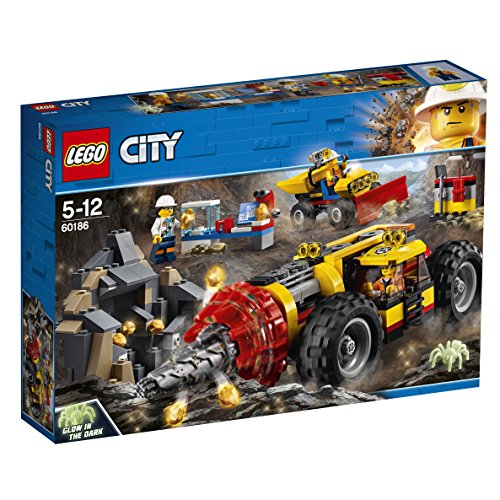 LEGO City - Mina Perforadora Pesada, Juguete Creativo de Construcción de Vehículo Minero para Niños y Niñas de 5 a 12 Años, Incluye Minifiguras y Araña que Brilla en la Oscuridad (60186)