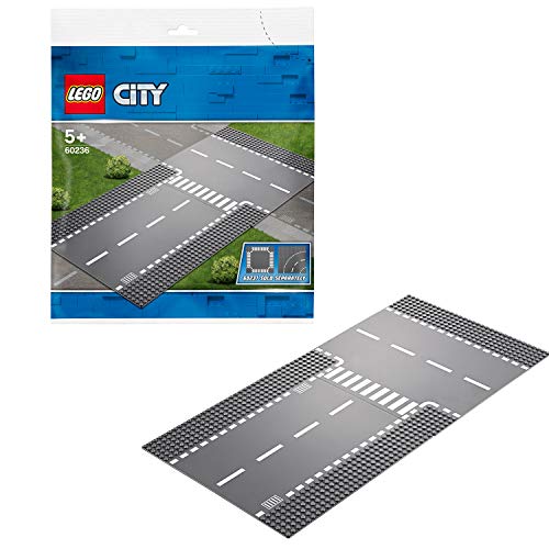 LEGO City Suplementario - Rectas e Intersección en T, juguete de pista de carretera complementario para tu ciudad de LEGO (60236)