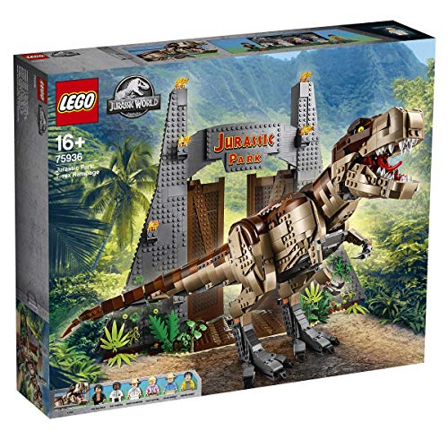 LEGO Jurassic World - Parque Jurásico: Caos del T. rex, Set de Construcción de Dinosaurio de la Clásica Película, Incluye Minifiguras de los Personajes de la Saga, Tyrannosaurus de Juguete (75936)