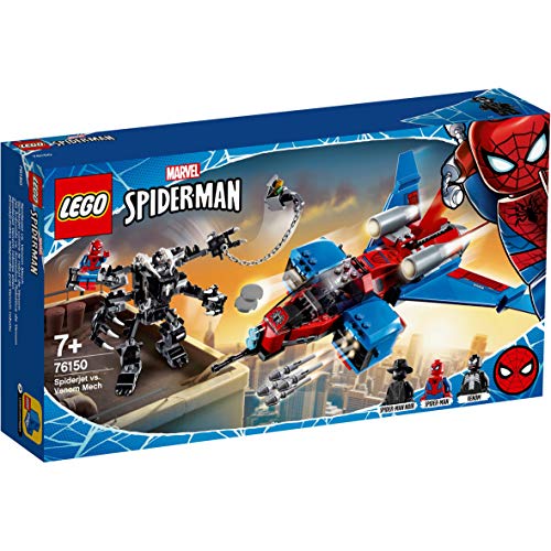 LEGO Super Heroes - Jet Arácnido vs. Armadura Robótica de Venom, Juguete de Construcción Inspirado en el Universo Marvel, Incluye Minifiguras de Spider-man y Spider-man Noir (76150)
