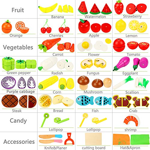 Lewo Frutas de Corte Set de Verduras Magnetic Wooden Food 33 Piezas Juego de imaginación Kitchen Early Educational Toys para niños pequeños Chicas
