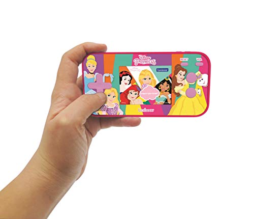 LEXIBOOK- Disney Princess Cinderella Ariel Rapunzel Compact Cyber Arcade Consola portátil, 150 Juegos, LCD, Funciona con Pilas, Rosa
