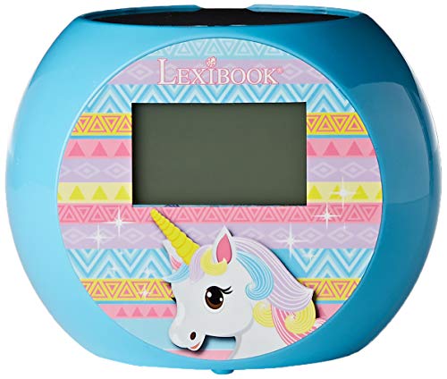 Lexibook RL975UNI Unicorn - Reloj despertador proyector, efectos de sonido, alimentado por batería, Azul