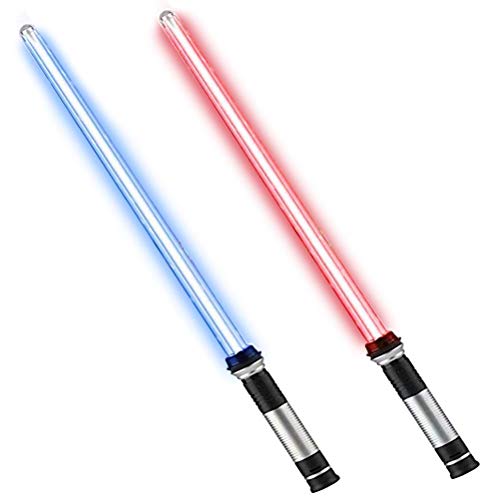 Lightsaber Chopsticks - Juego de 2 espadas luminosas extensibles con cambio de color RGB electrónico, sable de luz LED 2 en 1, espada extensible y plegable, con sonido