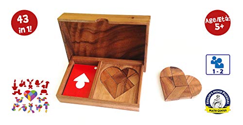 LOGICA GIOCHI Art. Doble Corazón Tangram - 42 Figuras en 1 - Rompecabezas matematico - Rompecabezas de Madera - Juego para 1 o 2 Jugadores