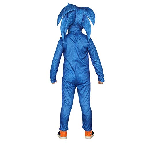 Lucky baby Niñas Niños DisfrazSonic Hedgehog Jumpsuit + Tocado + Guantes Traje de Lujo (Azul, 110-125cm / 5-6 años)