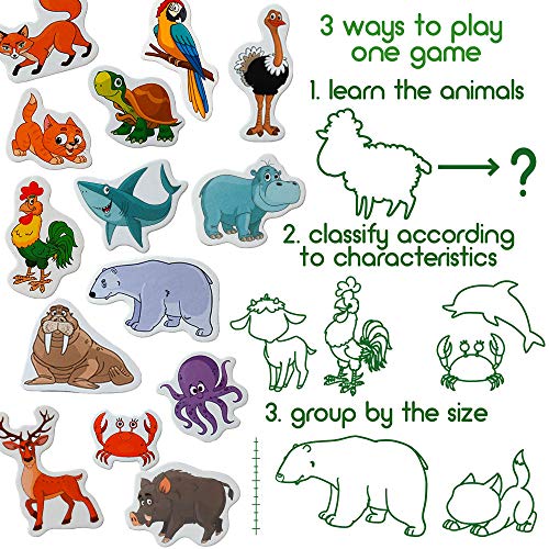 MAGDUM Zoo + Granja Animales 40 Imanes Infantil para niños - Imanes Nevera Grandes - Juguetes EDUCATIVOS bebé 3 años - Imanes magnética para Aprender - Teatro de imán Animales de la Jungla