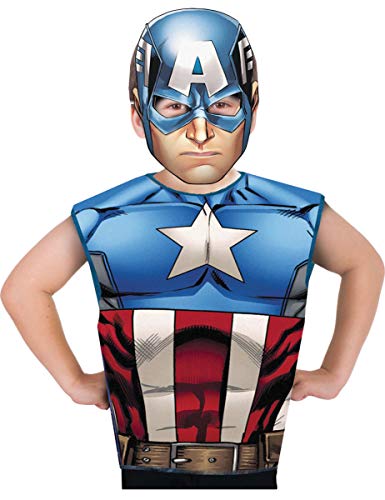 Marvel - Disfraz de Capitán América set de fiesta camiseta + máscara, talla única S-M 3-6 años (Rubie's 620969)