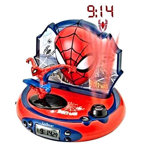 Marvel, Reloj Despertador con proyector Spider-Man, Luz de Noche incorporada, proyección de Tiempo en el Techo, Efectos de Sonido, Funciona con batería, niño, Azul/Rojo, RP500SP