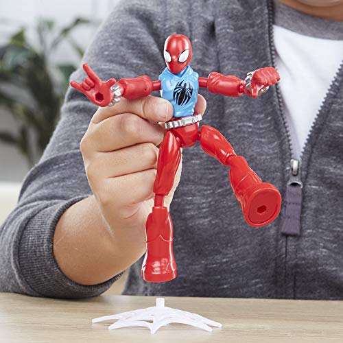 Marvel Spider-Man Bend and Flex Marvel Figura de acción de araña Escarlata, Figura Flexible de 15.2 cm, Incluye Accesorio Web, para niños a Partir de 4 años