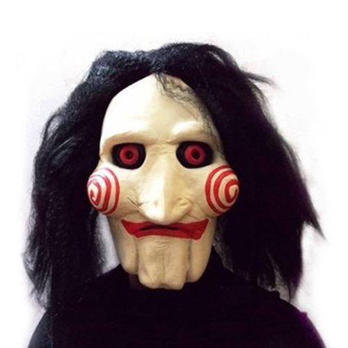 Máscara Saw Jigsaw con Pelo sintético + Corbata de moño + Guantes Carnaval y Halloween - Disfraz de Adulto - Mujeres Hombres