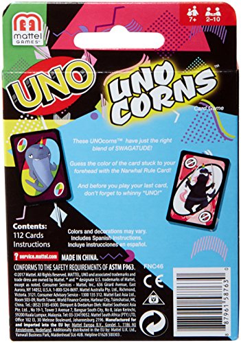 Mattel Games Juego de Cartas de Unicornio FNC46 – UNO (Uni) Corns, Adecuado para 2 – 10 Jugadores, Juegos de Cartas a Partir de 7 años