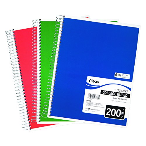 Mead 06780 - Cuaderno con espiral perforado, regla universitaria, 11 x 8, color blanco, 200 hojas