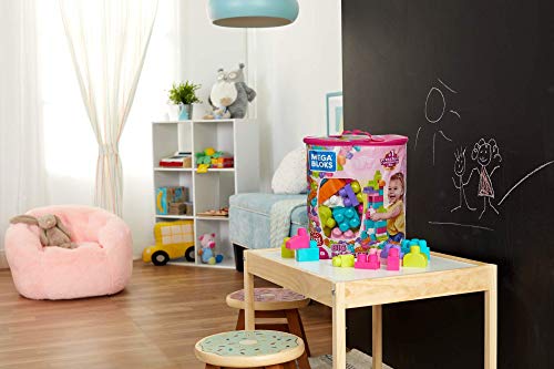 Mega Bloks Juego de construcciones 80 piezas con bolsa ecológica rosa, juguete bebé +1 año (Mattel DCH62)