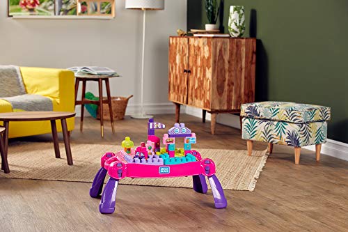 Mega Bloks Mesa construye y aprende, color rosa, bloques de construcción de juguete para bebé +1 año (Mattel FFG22)