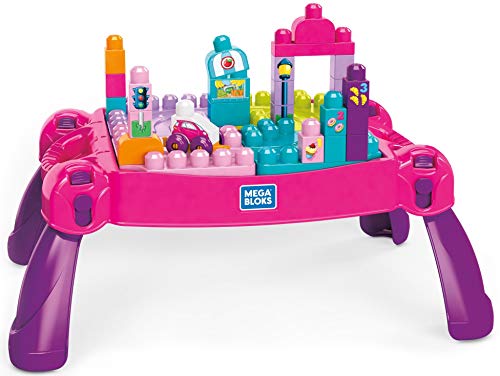 Mega Bloks Mesa construye y aprende, color rosa, bloques de construcción de juguete para bebé +1 año (Mattel FFG22)