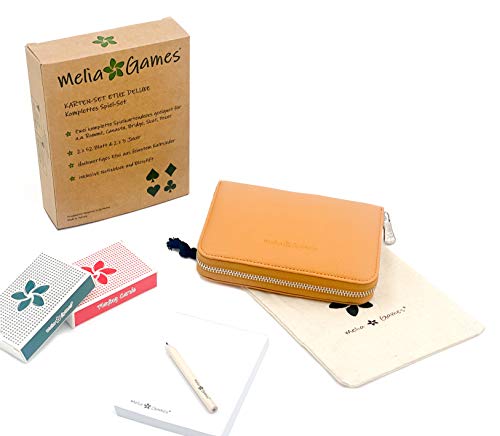 Melia Games Playing Cards Set Deluxe - Estuches para Barajas de Cartas - Juego de Naipes Cuero Hecho a Mano (Mustard)