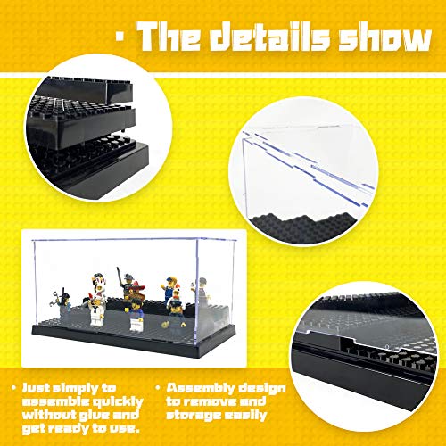 MIMIEYES Estuche de Acrílico Caja de Presentación (10 x 5.7 x 5.3 Inches) Perspex Polvo Proof Show Case Base para Lego Minifigures Brick Building Block (Negro)