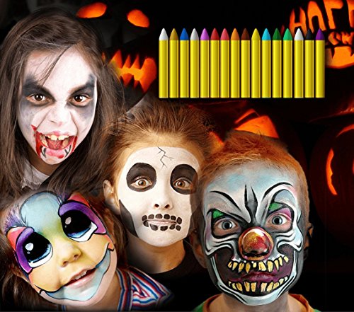 Mimoo Pintura Facial Ninos, 16 Colores Halloween Niño Kit Pintura Lápices de Colores, Pintura Corporal Lápices de Colores para Niños, Regalo de pascua de carnaval,Niños Pequeños