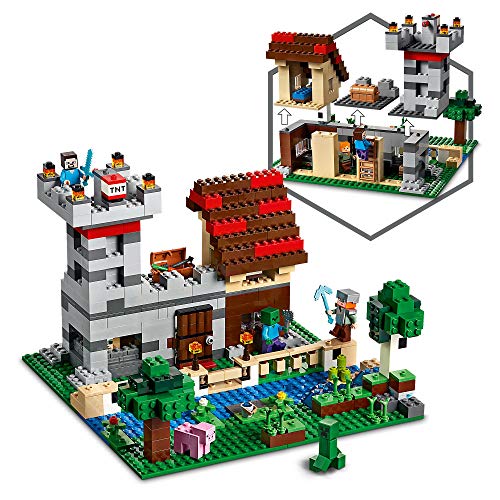 Minecraft Game Caja Modular 3.0 2en1 Castillo Fortaleza Granja Set con Figuras de Steve, Alex y Creeper, color surtido (Lego ES 21161)