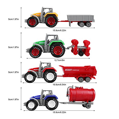 Mini juguete de alta simulación, modelo de vehículo agrícola agrícola 4pcs/set 1:64 Escala Tractor de granja Camión Vehículo de ingeniería Juego de coche para niños