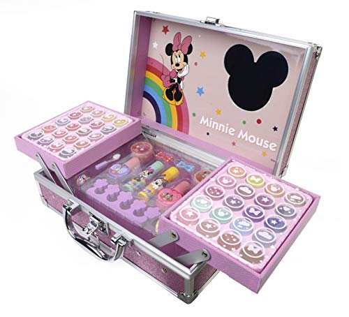 Minnie Mouse Makeup Train Case - Maletín de Maquillaje de 2 Pisos - Set de Maquillaje para Niñas - Maquillaje Minnie Mouse - Neceser Maquillaje en un Estuche Mágico Reutilizable con Espejo