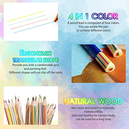 Mitening 30 Piezas de Lápices de Colores Juego de Lápices Coloridos Arcoiris 4 en 1, Lápices arcoíris, para Arte Dibujo, Escritura, Colorear y Bosquejar