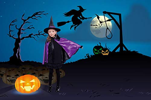 MMTX Capa y sombrero de bruja para fiesta de disfraces para niños, disfraz de Halloween, disfraz de disfraces, juego de rol, espectáculo escolar, capa de mago de doble cara para niños y niñas