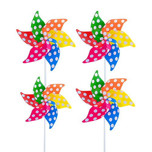 Modou (4 unidades) de molinillos de viento coloridos como regalo para niños para jugar o como decoración delicada para guarderías, jardines, habitaciones infantiles, fiestas o escaparates.