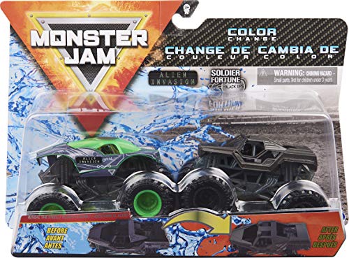 Monster Jam Oficial Alien Invasion vs. Soldado Fortune Black Ops Camiones Monstruos fundidos a presión Que cambian de Color, Escala 1:64