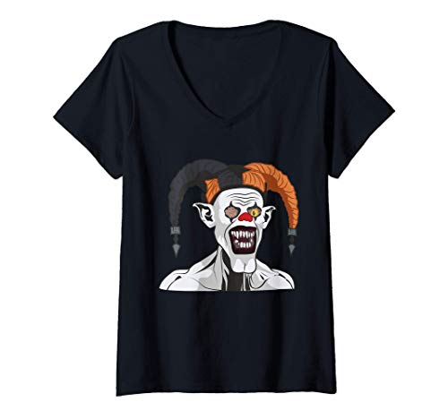 Mujer Arlequín de payaso asesino Joker Monstruo de Halloween Camiseta Cuello V