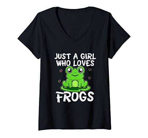 Mujer Just A Girl Who Loves Frogs Divertido Disfraz De Rana Camiseta Cuello V