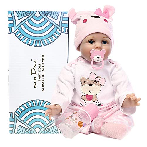 Muñecas de bebé de 56 cm, Minidiva calidad realista, hechas a mano bebé, vinilo suave, como regalo o juguete, para niños mayores de 3 años, certificación EN71