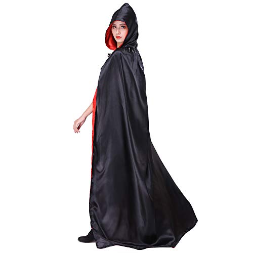 Myir Reversible Capa Negro Rojo con Capucha Adulto Niño Niña, Unisex Disfraces Disfraz de Halloween Hombre Mujer Brujo Bruja Vampira (M, Negra Rojo)