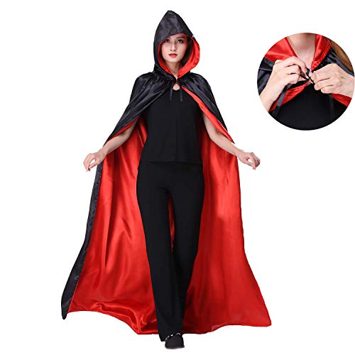 Myir Reversible Capa Negro Rojo con Capucha Adulto Niño Niña, Unisex Disfraces Disfraz de Halloween Hombre Mujer Brujo Bruja Vampira (M, Negra Rojo)