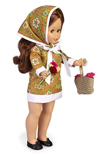 Nancy- Colección Primavera años 70, Muñeca reedición 2020 con Vestido y pañuelo a Juego Que Incluye cestito con Flores para niños y coleccionistas (Famosa 700015704)