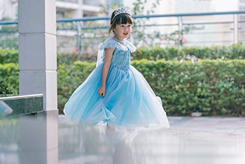 Niñas de la Reina de Las Nieves la Princesa Elsa Viste Disfraces Vestidos de Lentejuelas con Capa de Nieve Cosplay Fiesta de cumpleaños de Halloween Vestido Fancy UP (7-8años)