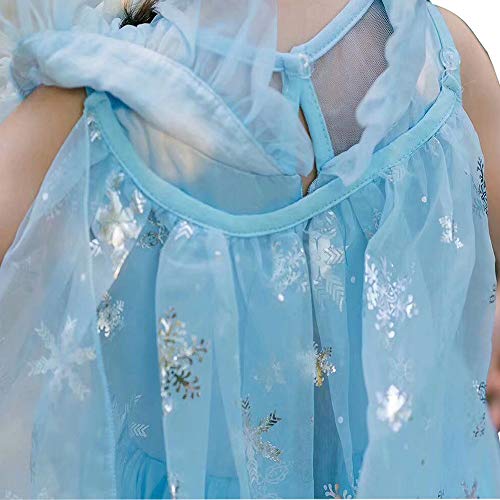 Niñas de la Reina de Las Nieves la Princesa Elsa Viste Disfraces Vestidos de Lentejuelas con Capa de Nieve Cosplay Fiesta de cumpleaños de Halloween Vestido Fancy UP (7-8años)